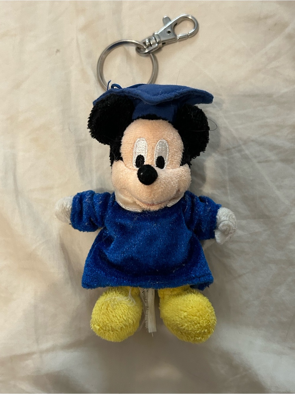 Disney Blue Graduation Mickey Mouse Plush Keychain  Vintage 2005